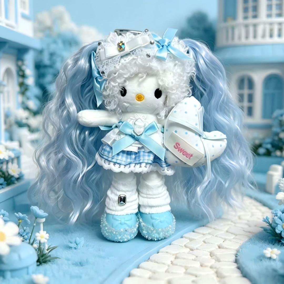 Blue Wavy Hair Girl Plush Charm