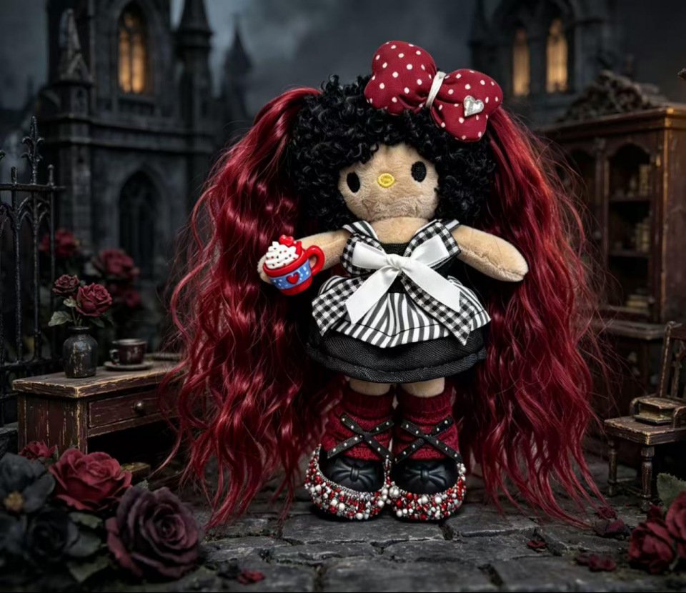 Red Wavy Hair Girl Plush Charm - Image 6