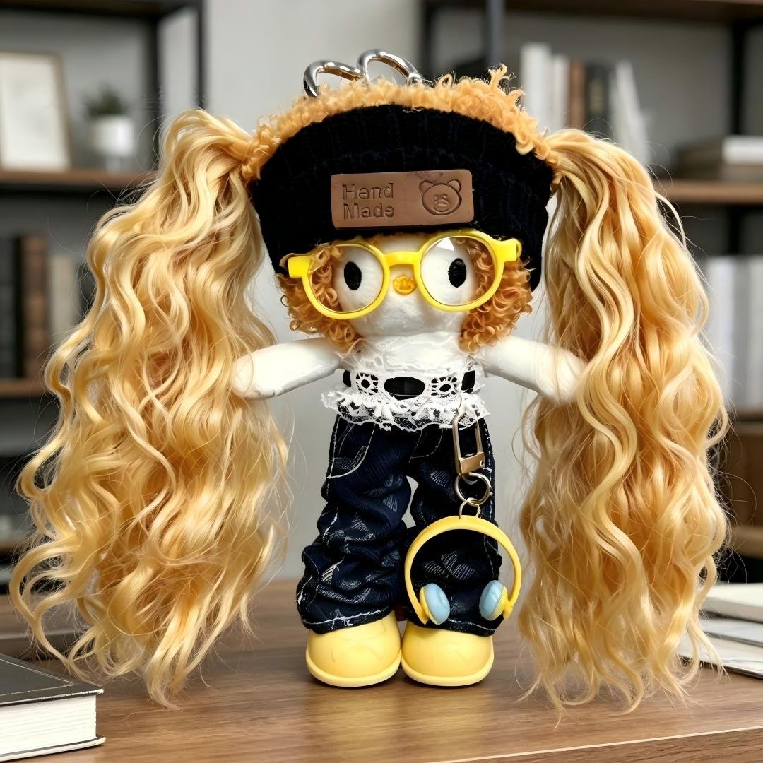 Brown Wavy Hair Girl Plush Charm - Image 3