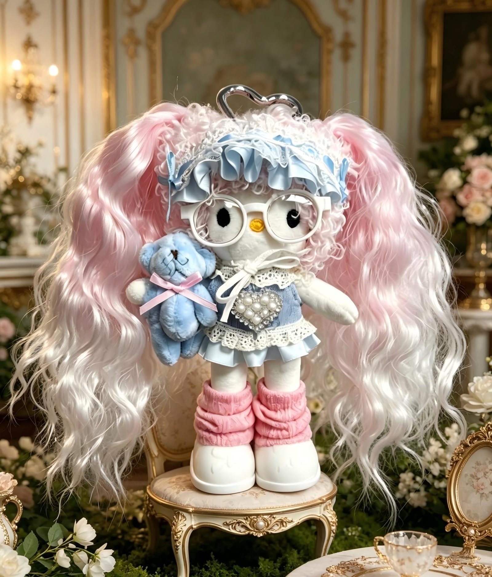 Pink Curly Hair Girl Plush Bag Charm - Image 4