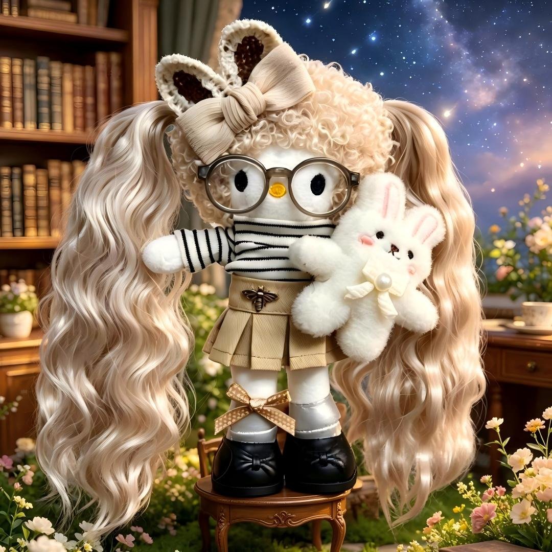 Brown Wavy Hair Girl Plush Charm - Image 8