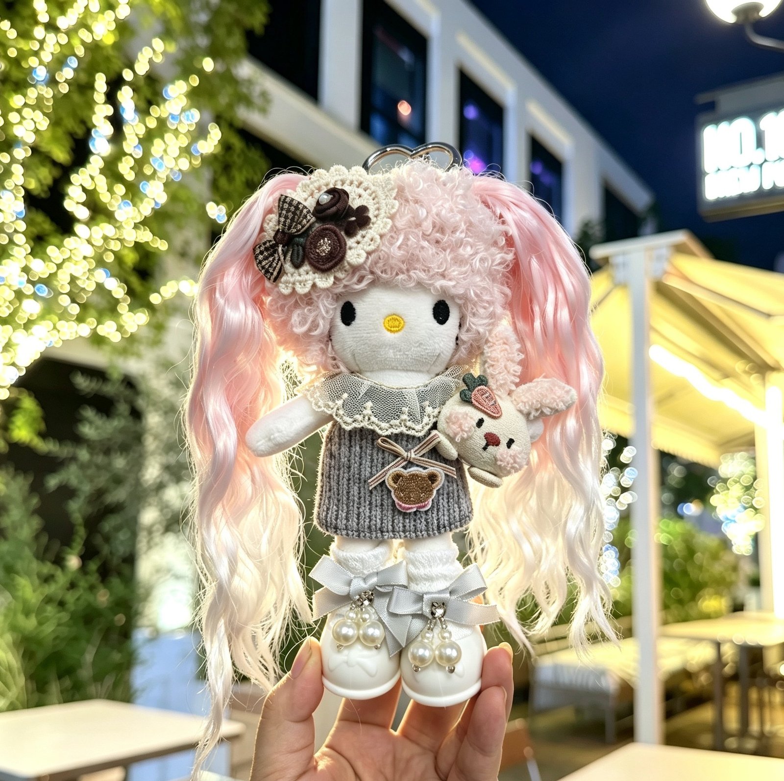 Pink Curly Hair Girl Plush Bag Charm - Image 5
