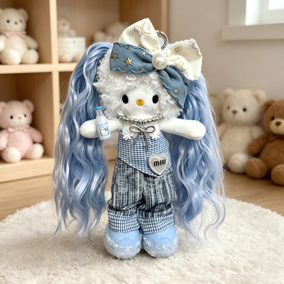 Blue Wavy Hair Girl Plush Charm - Image 9