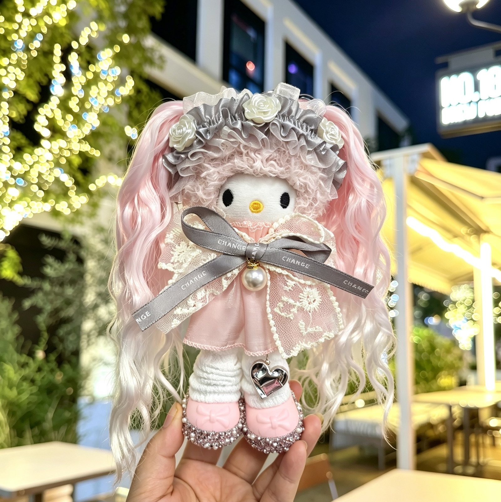 Pink Curly Hair Girl Plush Bag Charm - Image 3
