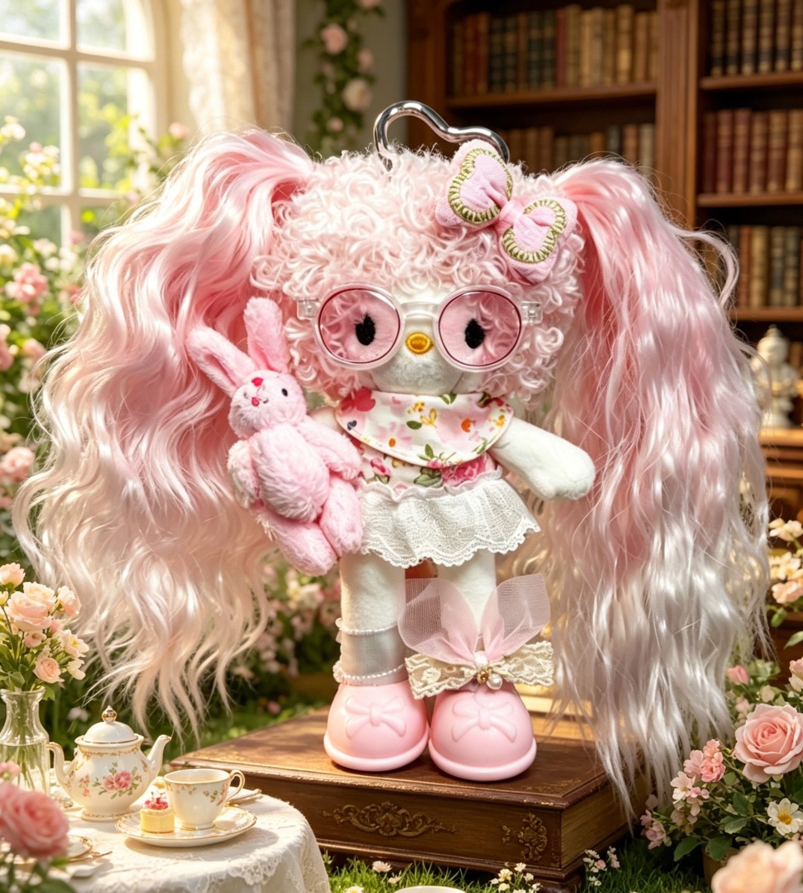 Pink Curly Hair Girl Plush Bag Charm