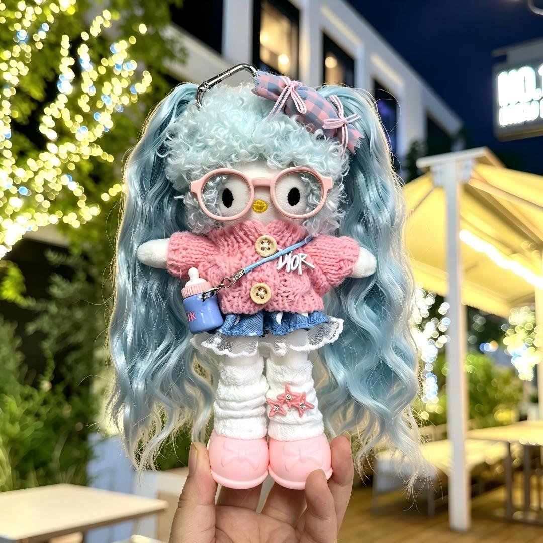 Blue Wavy Hair Girl Plush Charm - Image 7