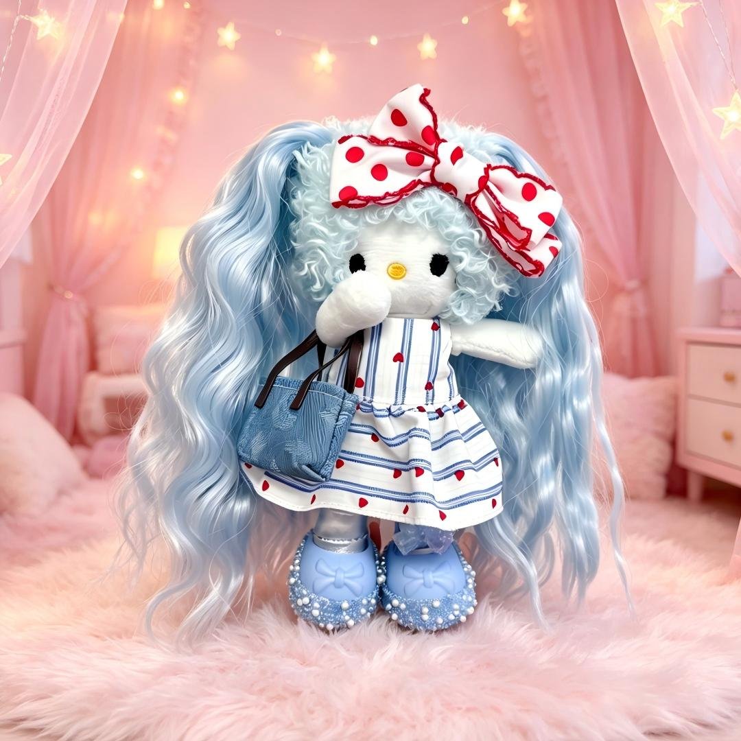 Blue Wavy Hair Girl Plush Charm - Image 5
