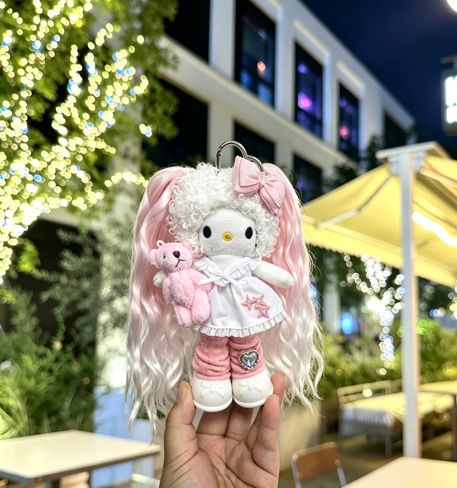 Pink Curly Hair Girl Plush Bag Charm - Image 7